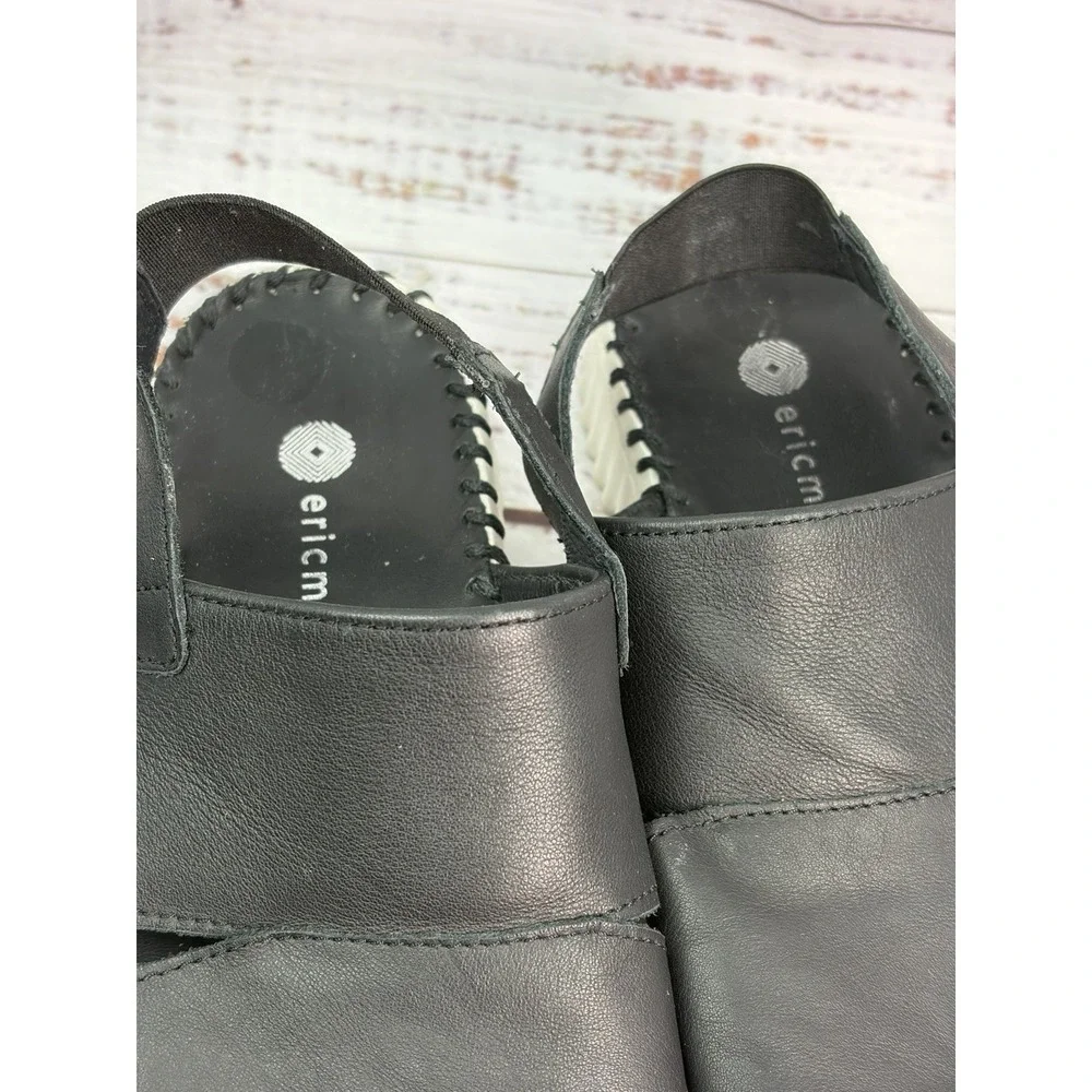 Eric Michael Sola Black Leather slingback sandal white flat sole EU 36 US 5-5.5